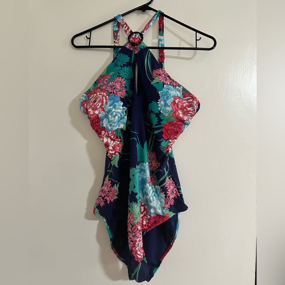 Apt 9 Blue One piece tropical swimsuit